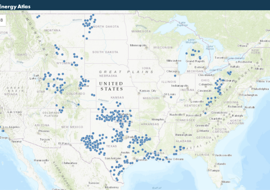 Caption: A map of natural gas processing facilities in the US, which are subparts referenced by Appendix K in NSPS OOOOb