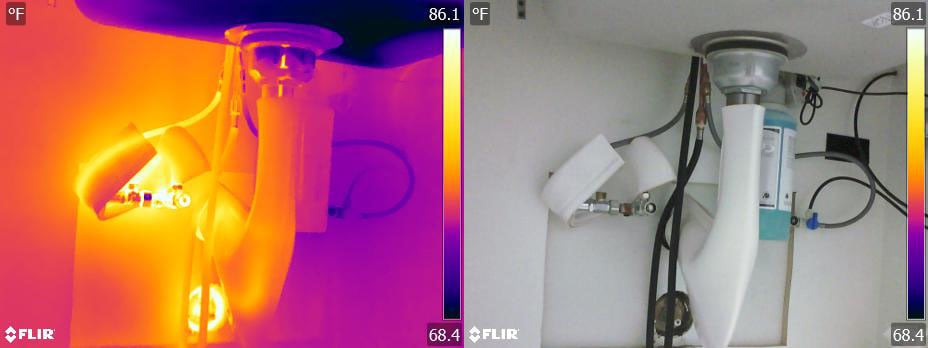 thermal and visible image of sink plumbing
